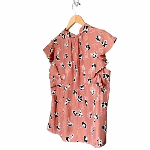NWT Rebecca Taylor Floral Silk Blouse Blush Combo Women’s Size XL Flutter Sleeve - Picture 7 of 12